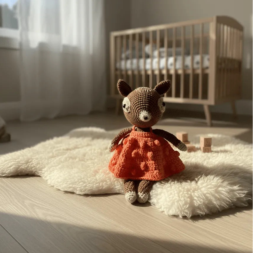 Ciervita amigurumi con vestido naranja – Muñeca de crochet hecha a mano