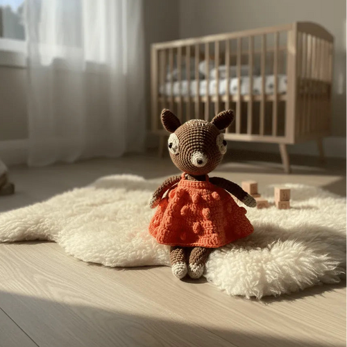 Ciervita amigurumi con vestido naranja – Muñeca de crochet hecha a mano